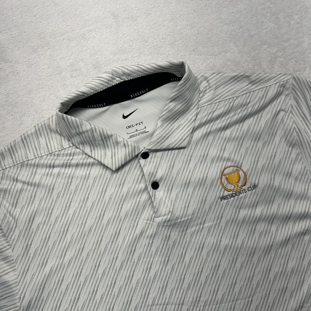 Presidents Cup Shirt Polo Mens Large Gray Nike Golf Dri Fit Striped Logo